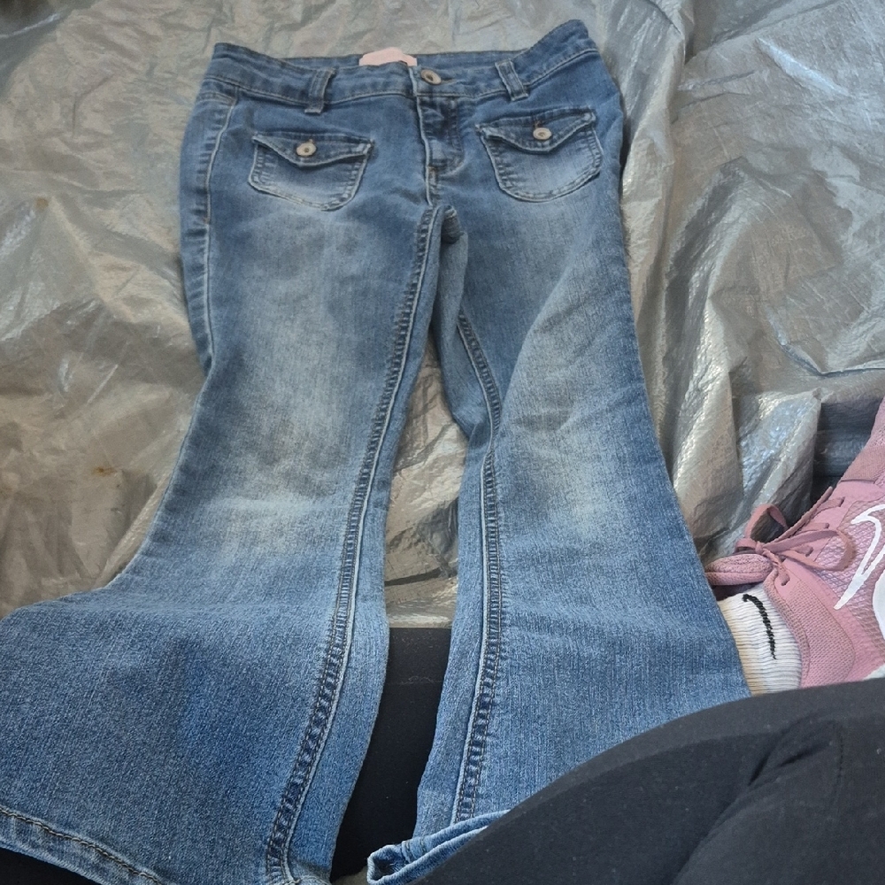 Squeeze Blue Boot-Cut Jeans with Faded Distressing